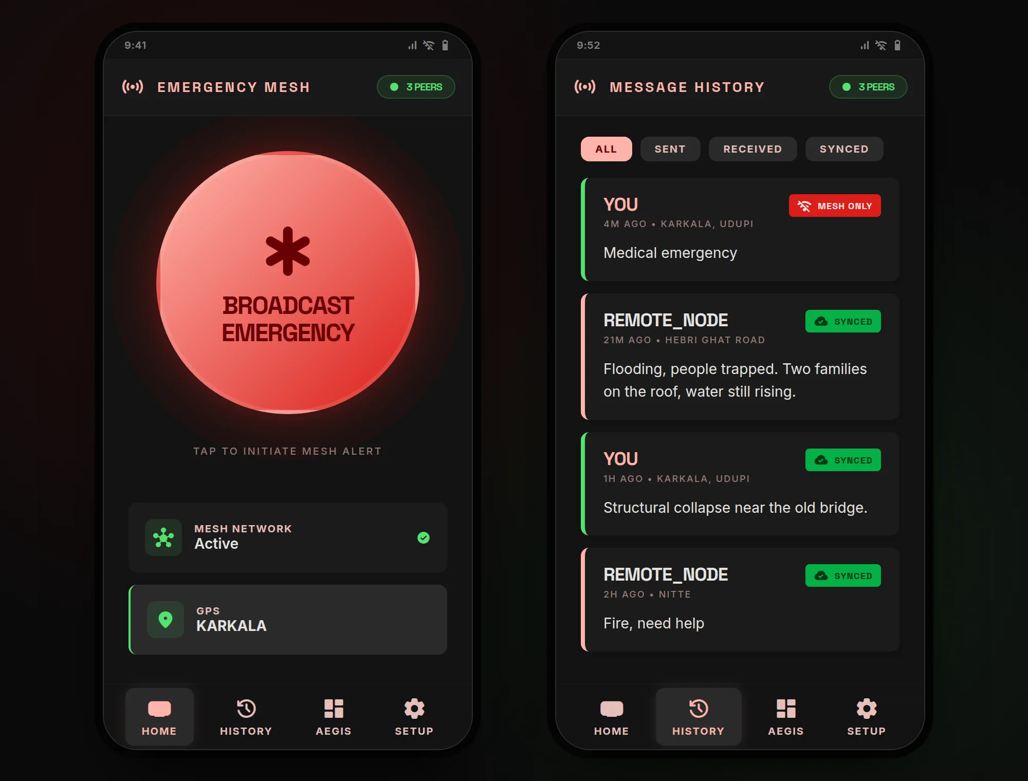 EmergencyMesh - Offline P2P Emergency Broadcast App interface