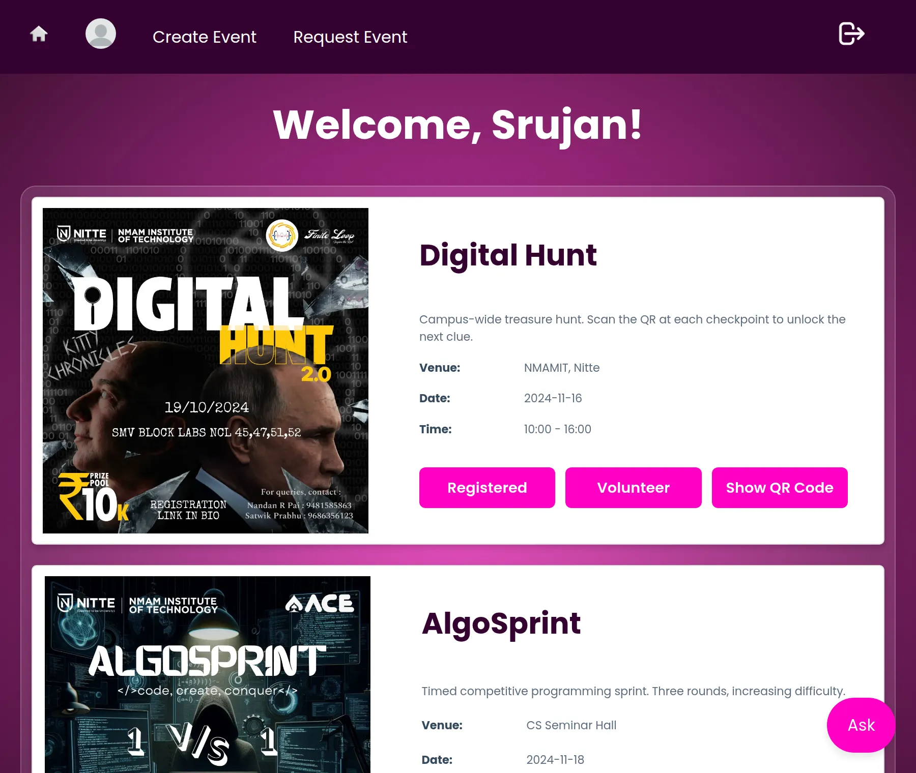 Event Management Platform interface
