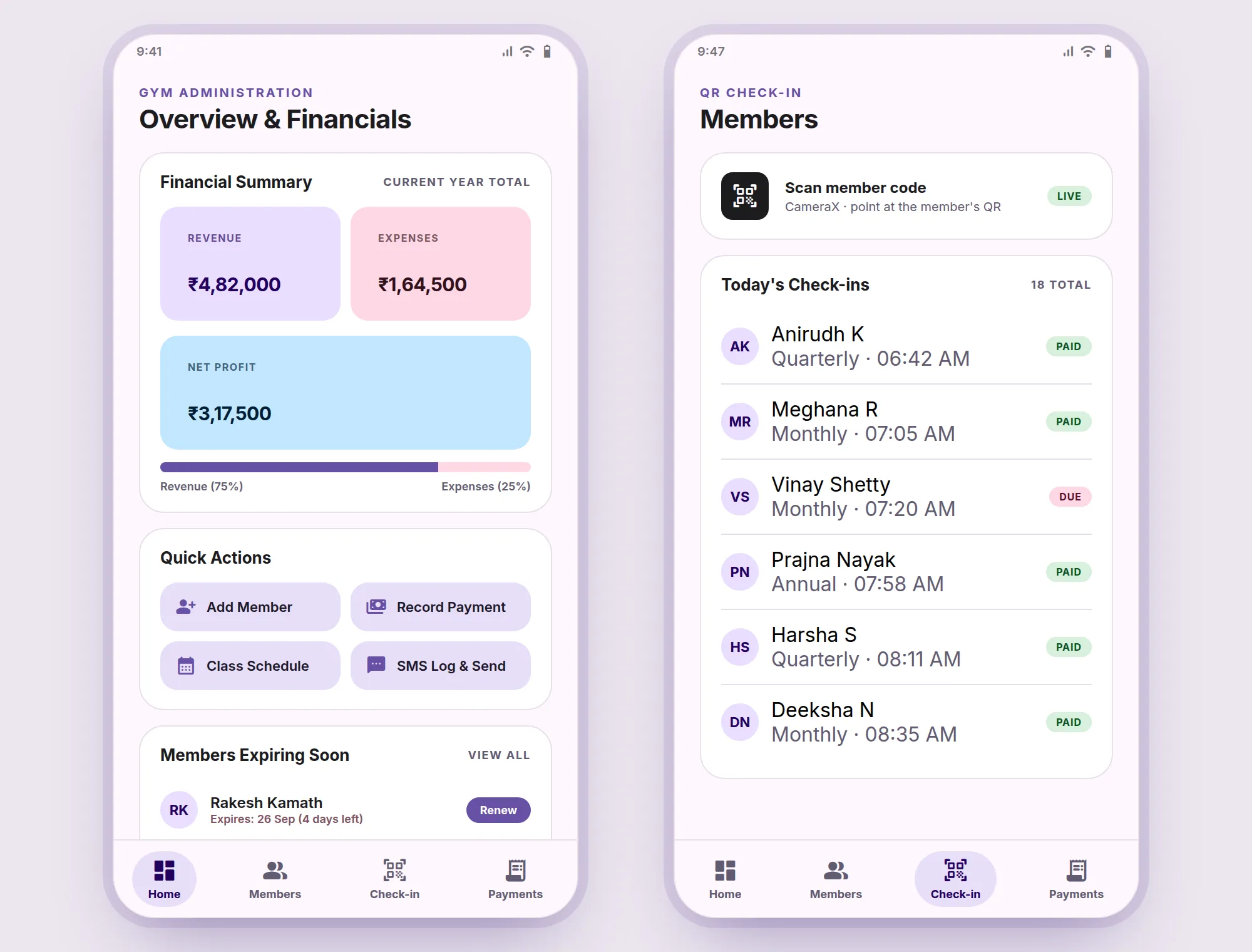 GymRat - Offline Gym Management for Android interface